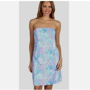 Lilly Pulitzer Franco Short Strapless Tie Back Dress Dot Dot Hop Blue & Purple 4